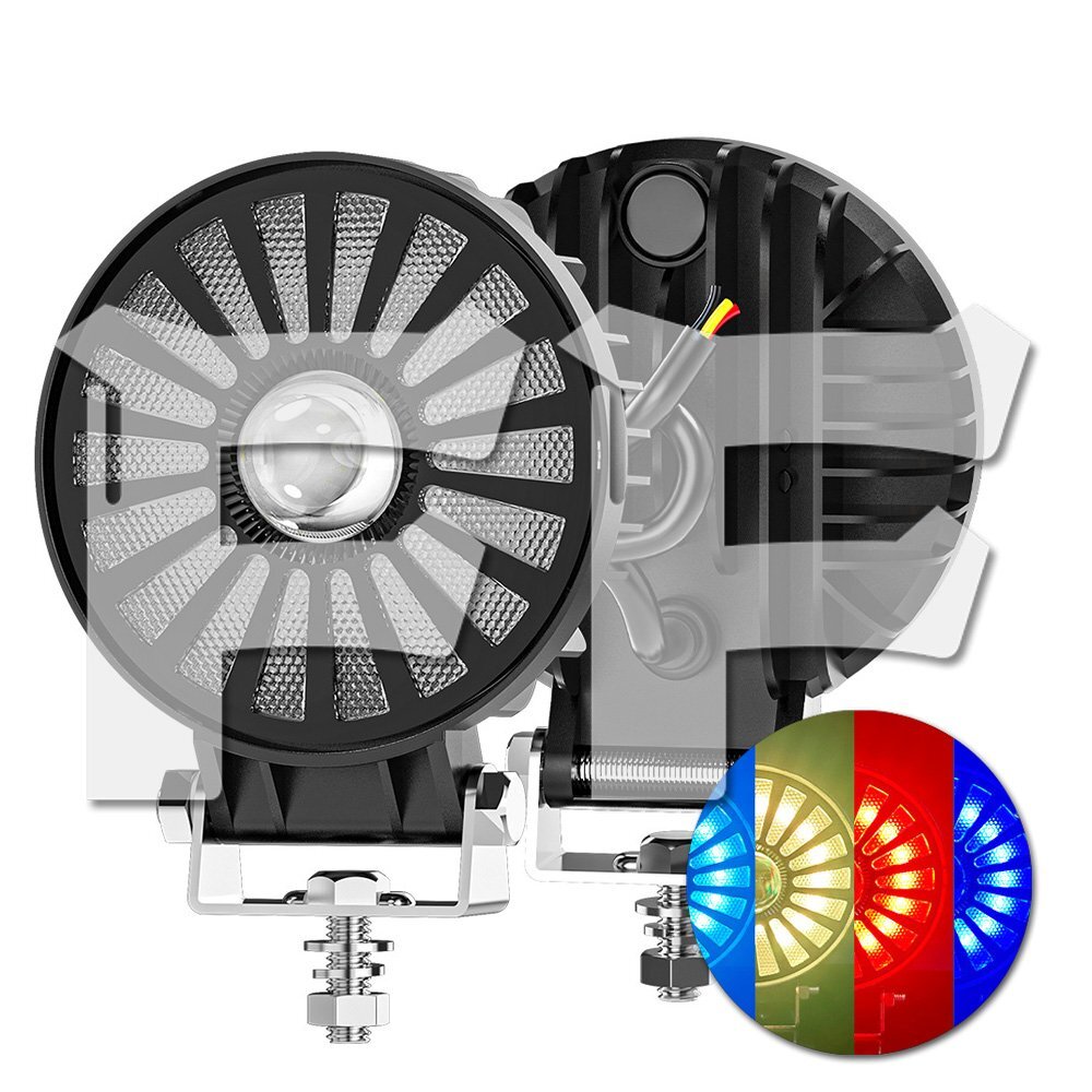 送料無料.. 4インチ 作業灯 LED ワークライト 24W 4モード ホワイト/イエロー/RGB/ストロボ DRL 2400LM ジープ ジムニー 警告灯 汎用 2個拍卖