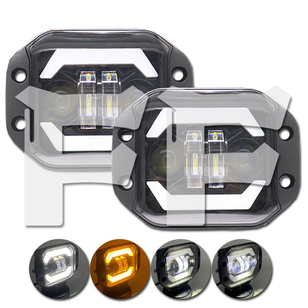 送料無料.. 40W H4 Hi.Low切替 LEDライト 作業灯 イカリング ホワイト/イエロー ジープ SUV UTV ATV ボート 4x4 ジムニー 埋込式 多用途拍卖