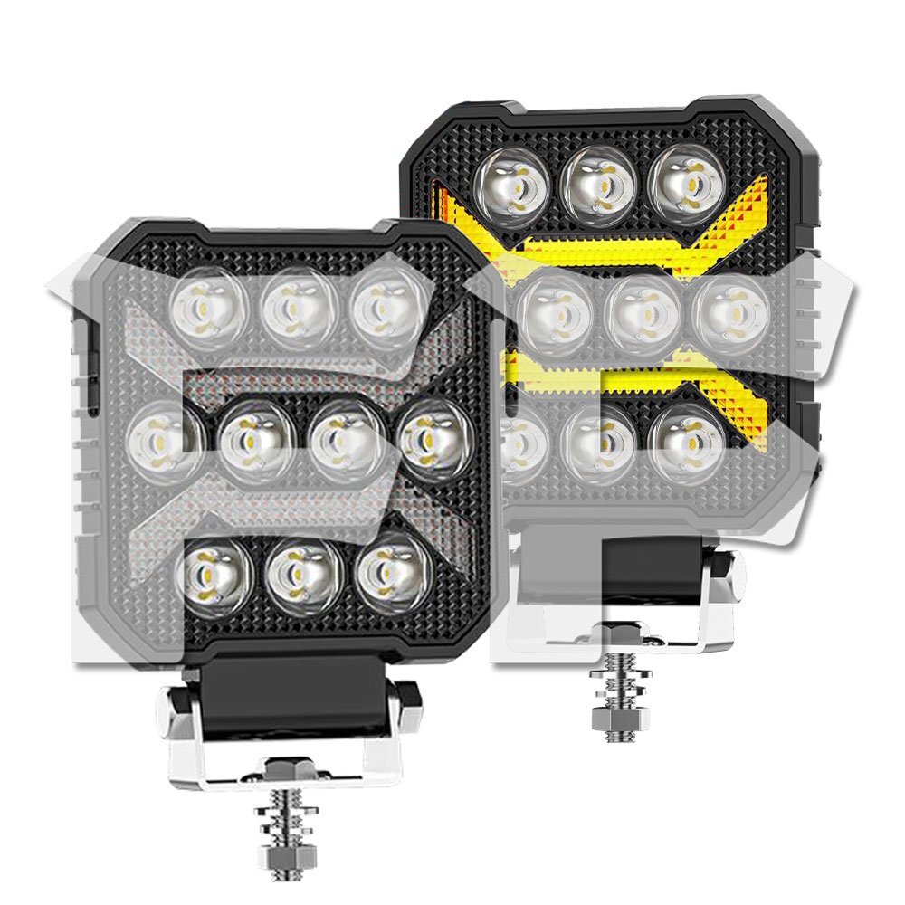 送料無料.. 4インチ 作業灯 LED ワークライト 30W 4モード ホワイト/イエロー/白黄同時/ストロボ機能 DRL 3000LM 汎用 2個 多用途 投光器拍卖