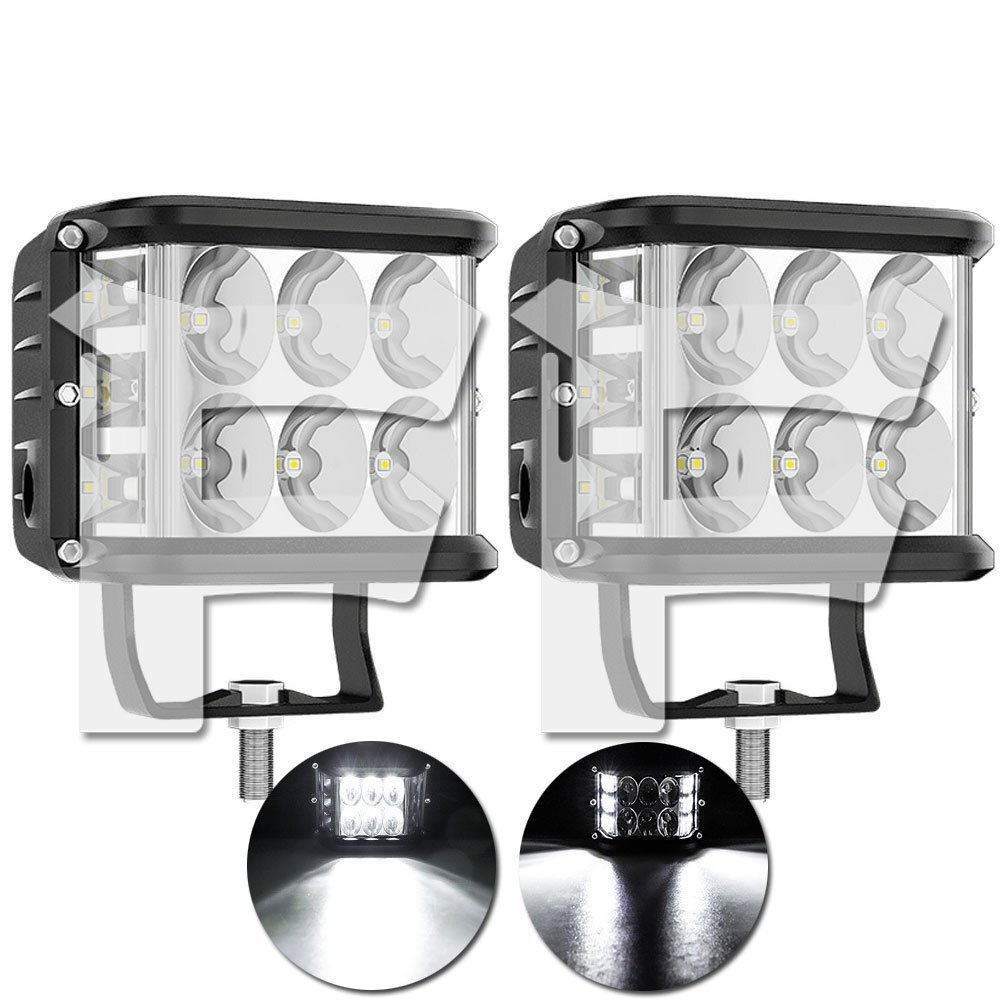 送料無料.. 三面発光 4インチ 60W 作業灯 LED ワークライト 6500K ホワイト 6000LM 広角/スポット ストロボ ジープ SUV トラック 2個拍卖