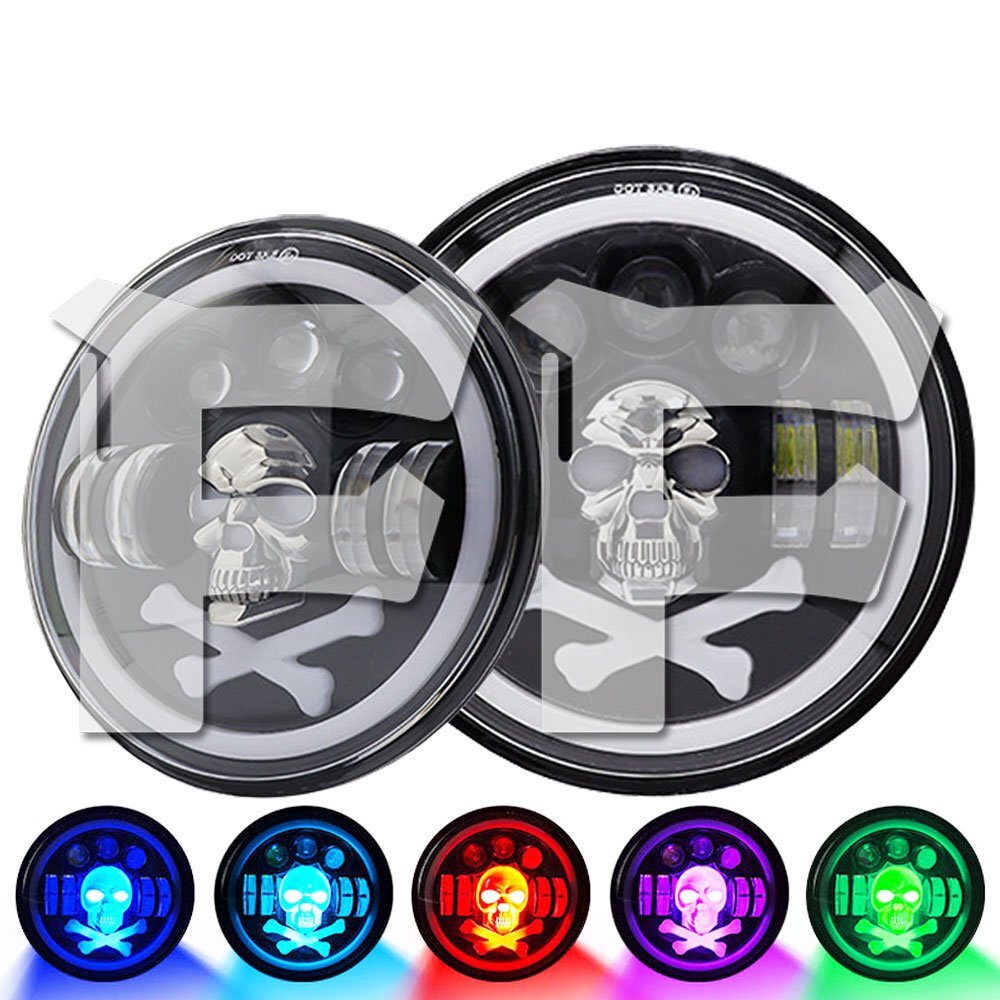 送料無料.. 7インチ LED ヘッドライト H4.HI.Low.ディライト RGB 多彩 ジープ ジムニー ハマー ドクロ 12V/24V JK-SULL-B 2個 新車検対応拍卖