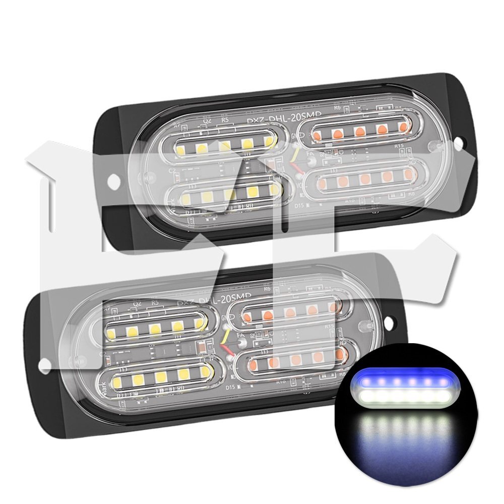 送料無料.. 多モード 薄型 ブルー/ホワイト LEDライト ハザード ストロボ フラッシュ パトロール 大型車 建設機械 ボート トラック SUV 2個拍卖