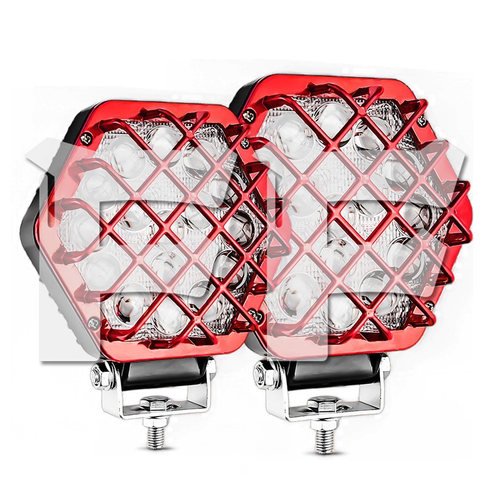 送料無料● 5インチ 48W 作業灯 LED ワークライト ホワイト 4800LM グリッドシェル付 レッド 4X4 建築機械 道路照明 工事現場 2個 汎用拍卖