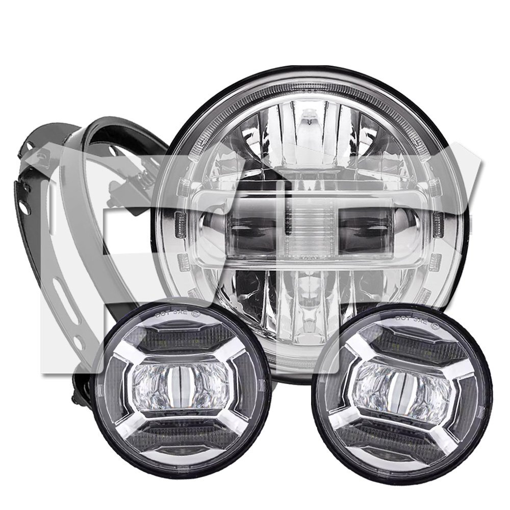 送料無料.. ハーレー LED 7インチ ヘッドライト 4.5インチ フォグランプ ハイ/ロー/デイライト オートバイ ブラケット クローム 新車検対応拍卖
