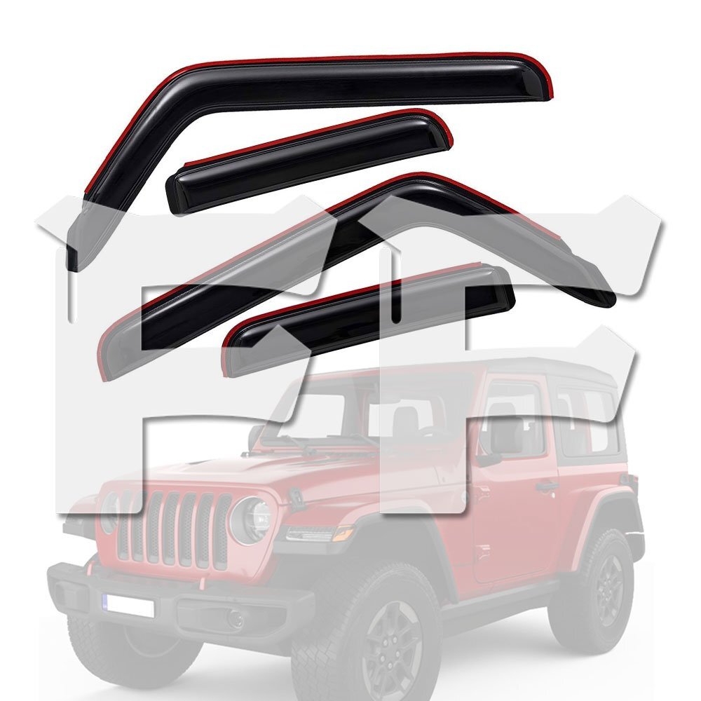 送料無料.. ジープ ラングラー JL グラディエーター 18-24 サイド ウィンドウ ディフレクター バイザー レインガード ダークスモーク 4個拍卖