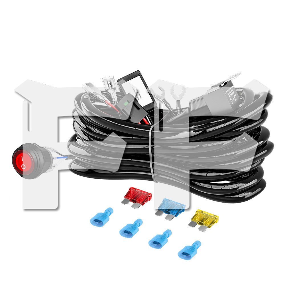 送料無料.. LEDライトバー ワイヤーハーネス オン/オフ ヒューズ 10A 15A 20A 3メートル 丸型 埋込み式スイッチ付き リレーハーネス 2灯用拍卖