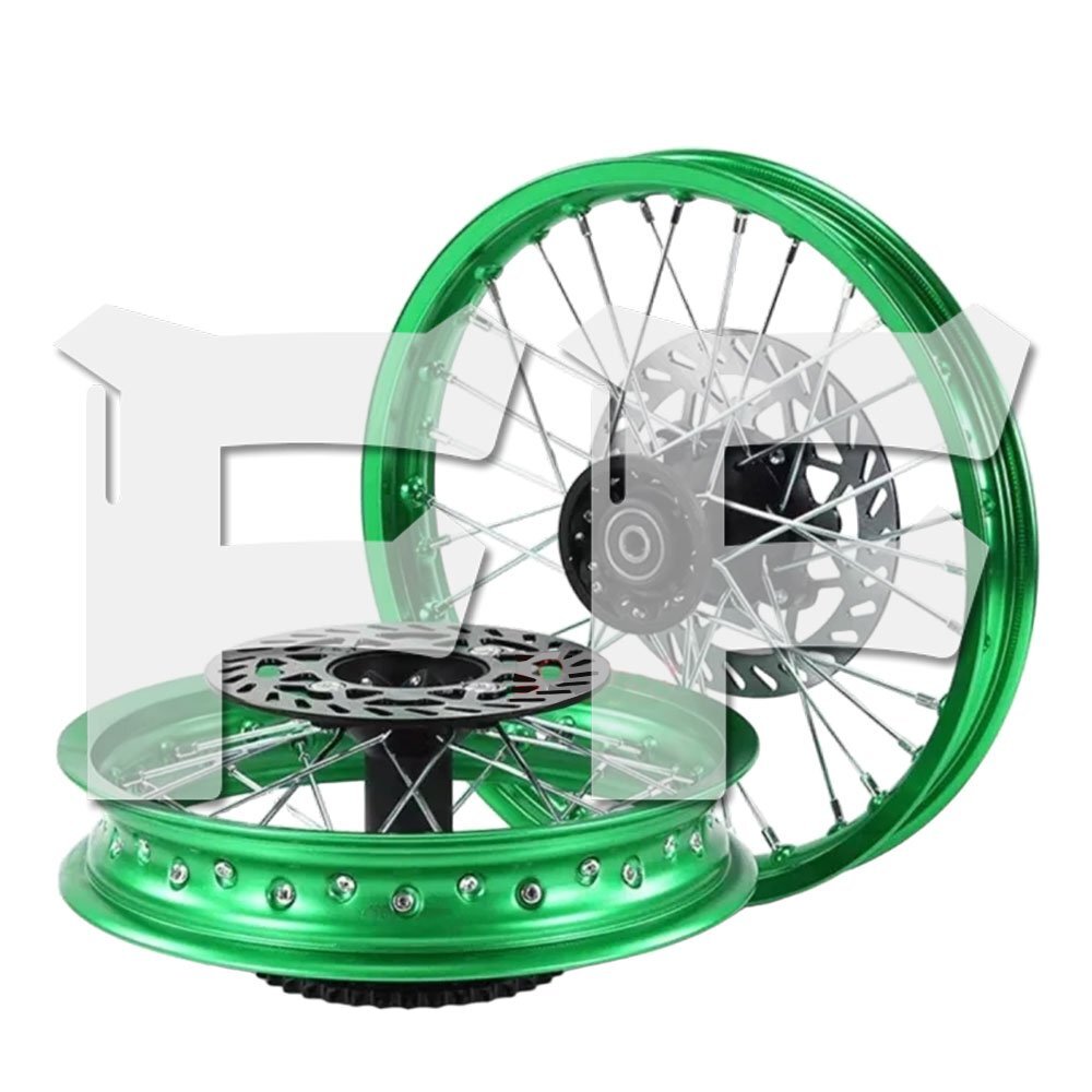 1.60 17インチ フロント リム 1.85 14インチ リア リム ホイール 内径:15mm 32スポーク穴 モトクロスバイク グリーン 汎用拍卖