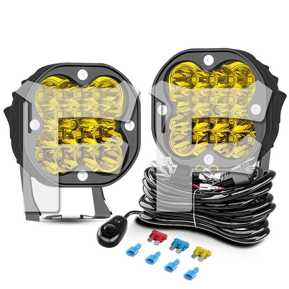 新発売!! 3インチ 48W LED 作業灯 ワークライト 3000K イエロー 4800LM ワイヤーハーネスキット ジムニー ジープ SUV トラック ボート 2個拍卖