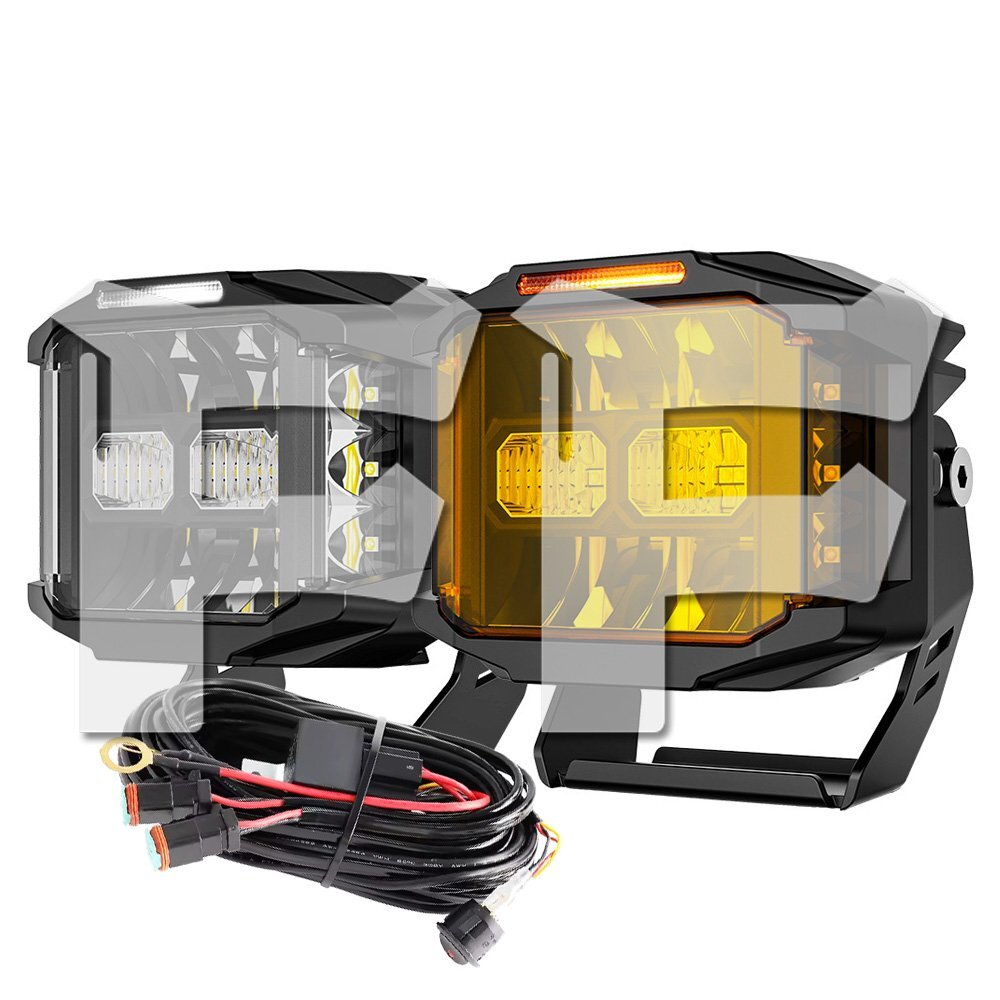 送料無料.. 5インチ 三面発光 作業灯 122W 20600LM 拡散/狭角タイプ LED ワークライト ホワイト アンバー スイッチ配線 2個 高品質 汎用拍卖