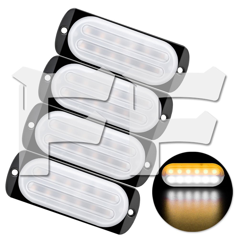 送料無料.. イエロー/ホワイト 多モード 薄型 片側 LEDライト ハザード ストロボ フラッシュ パトロール 大型車 建設機械 トラック 4個拍卖