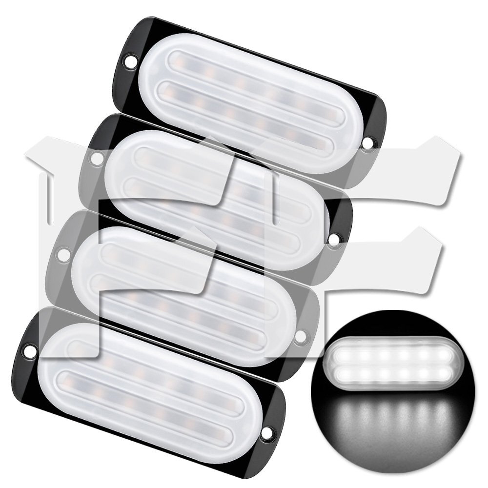 ホワイト 多モード 薄型 片側 LEDライト ハザード ストロボ フラッシュ パトロール ライトバー 大型車 建設機械 トラック ボート 4個拍卖