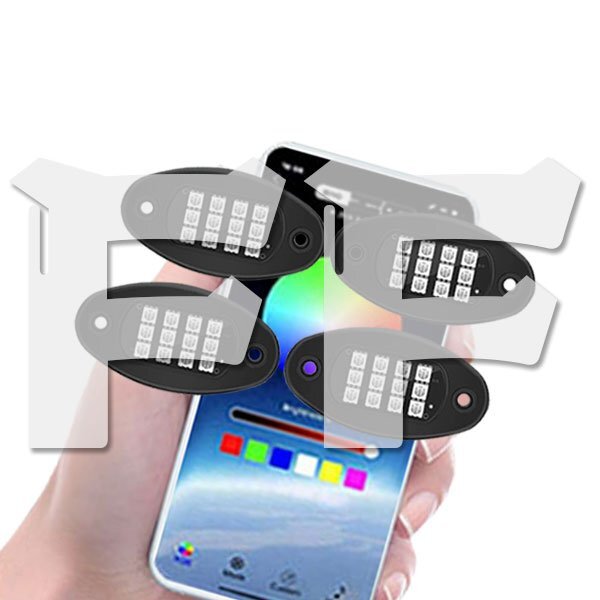 送料無料.. 多彩 RGB LED アンダーライト ブレーキライト 音楽同期 APP Bluetoothコントロール ボタンスイッチ 車シャーシ装飾 4個タイプ拍卖