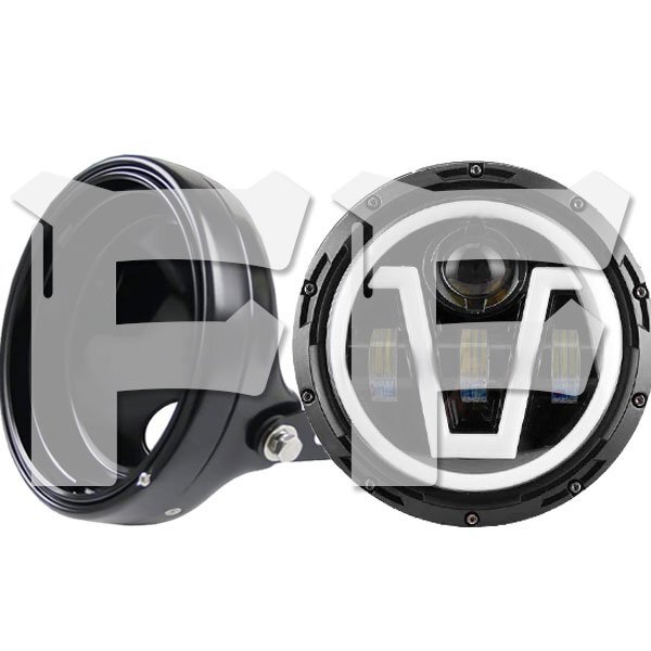 送料無料.. ハーレー ヤマハ ホンダ スズキ カワサキ LED 7インチ 60W ヘッドライト ハウジング Hi.Low.DRL.ウインカー HL-B-V 新品拍卖