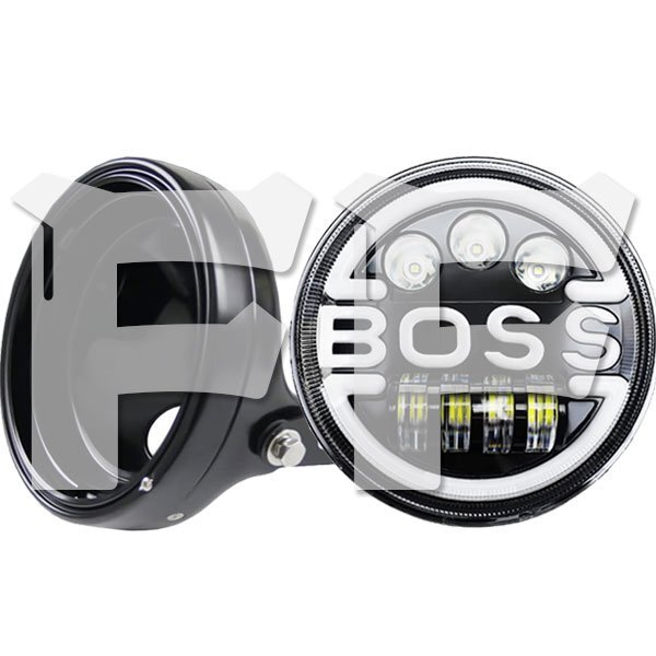 ハーレー ヤマハ ホンダ スズキ カワサキ LED 7インチ 60W ヘッドライト ハウジング Hi.Low.DRL.ウインカー HL-B-BOSS 1セット 新品拍卖