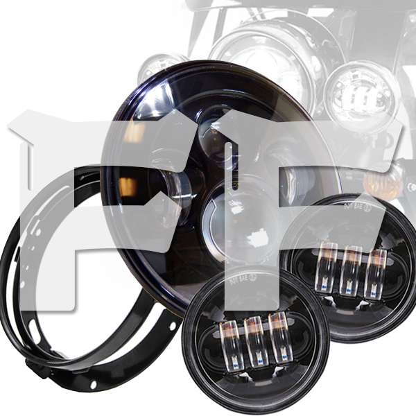 ハーレーダビッドソン CREEチップ LED 75W 7インチ ヘッドライト 4.5インチ フォグランプ オートバイ MS-ST3 新品 ブラック拍卖