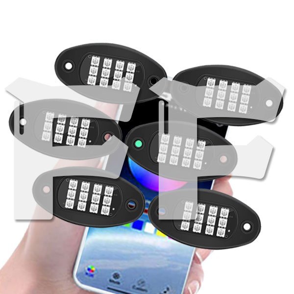 多彩 RGB LED アンダーライト ブレーキライト 音楽同期 APP Bluetoothコントロール ボタンスイッチ 車シャーシ装飾 6個タイプ拍卖