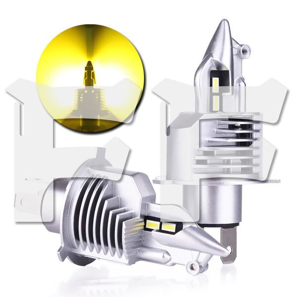 送料無料.. H4 Hi/Low切替 LEDヘッドライト 3000K 8000LM ハロゲン球と同サイズ ハイ/ロー 2個 40W CSPチップ 新車検対応 イエロー 新品拍卖