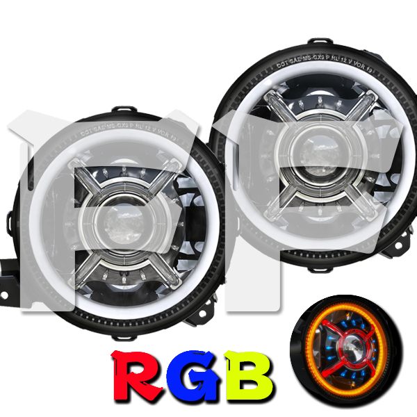 送料無料.. RGB 多彩 Jeep ラングラー JL グラディエーターJT 2018~2021年 LED ヘッドライト Bluetooth Hi.Low.DRL DOT承認品 2個 GX9 新品拍卖