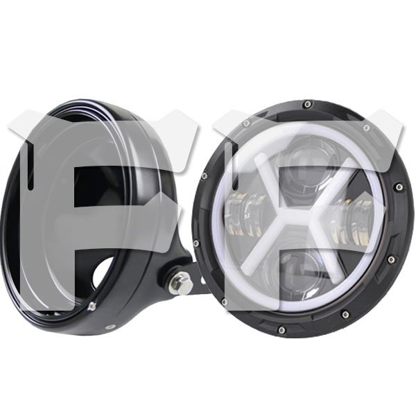 送料無料.. ハーレー ヤマハ ホンダ スズキ カワサキ LED 7インチ 60W ヘッドライト ハウジング Hi.Low.DRL.ウインカー HL-B-VV 新品拍卖