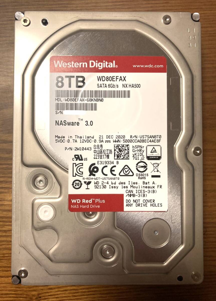 【使用時間・極小】Western Digital ウェスタンデジタル Red Plusシリーズ WD80EFAX 3.5インチHDD 8TB(NAS向けHDD/使用時間:50時間未満)拍卖