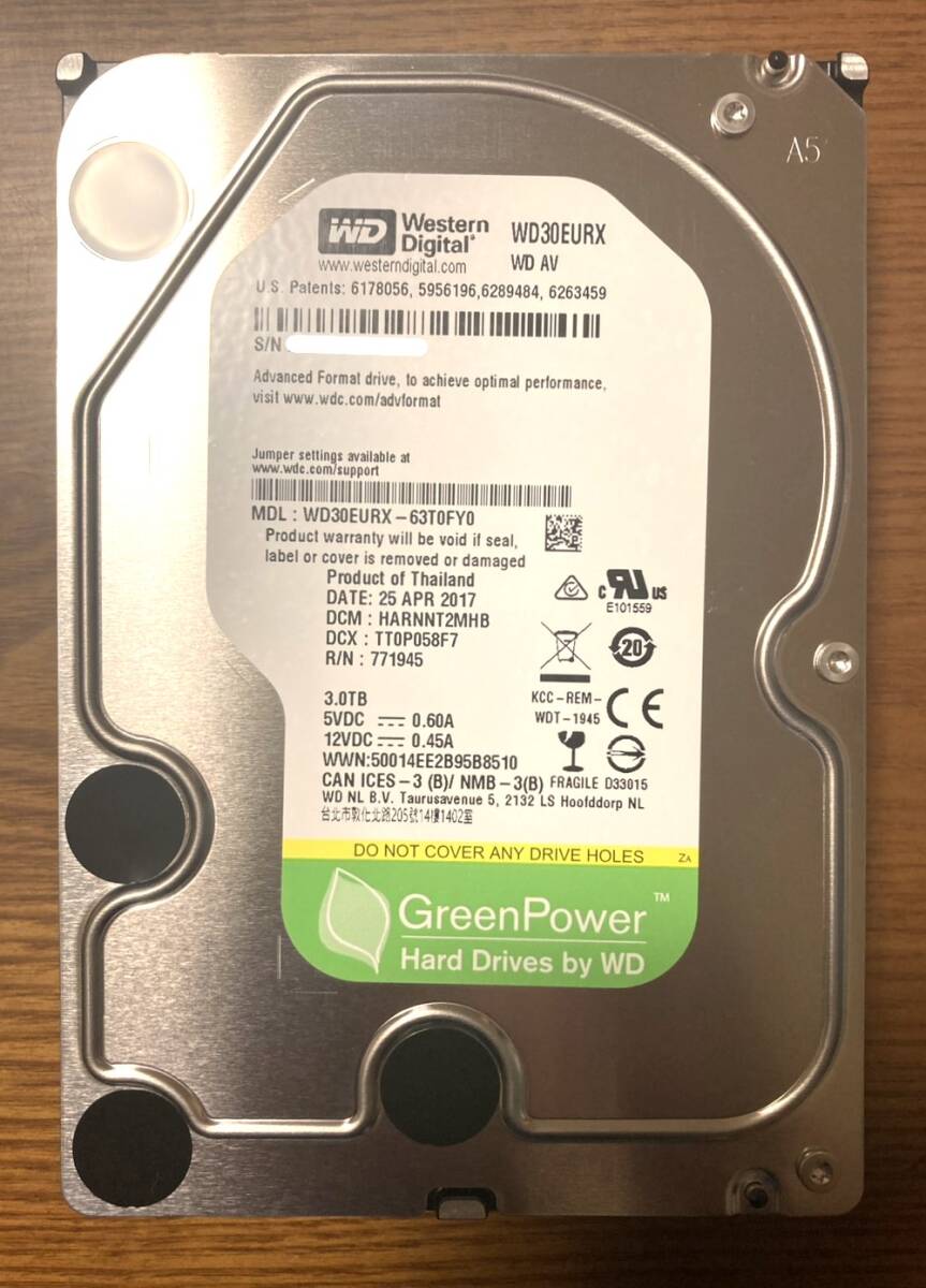 【状態◎】Western Digital ウェスタンデジタル WD AV-GP WD30EURX 3.5インチ HDD 3TB(AV機器に特化した高信頼HDD/使用時間:50時間未満!)拍卖