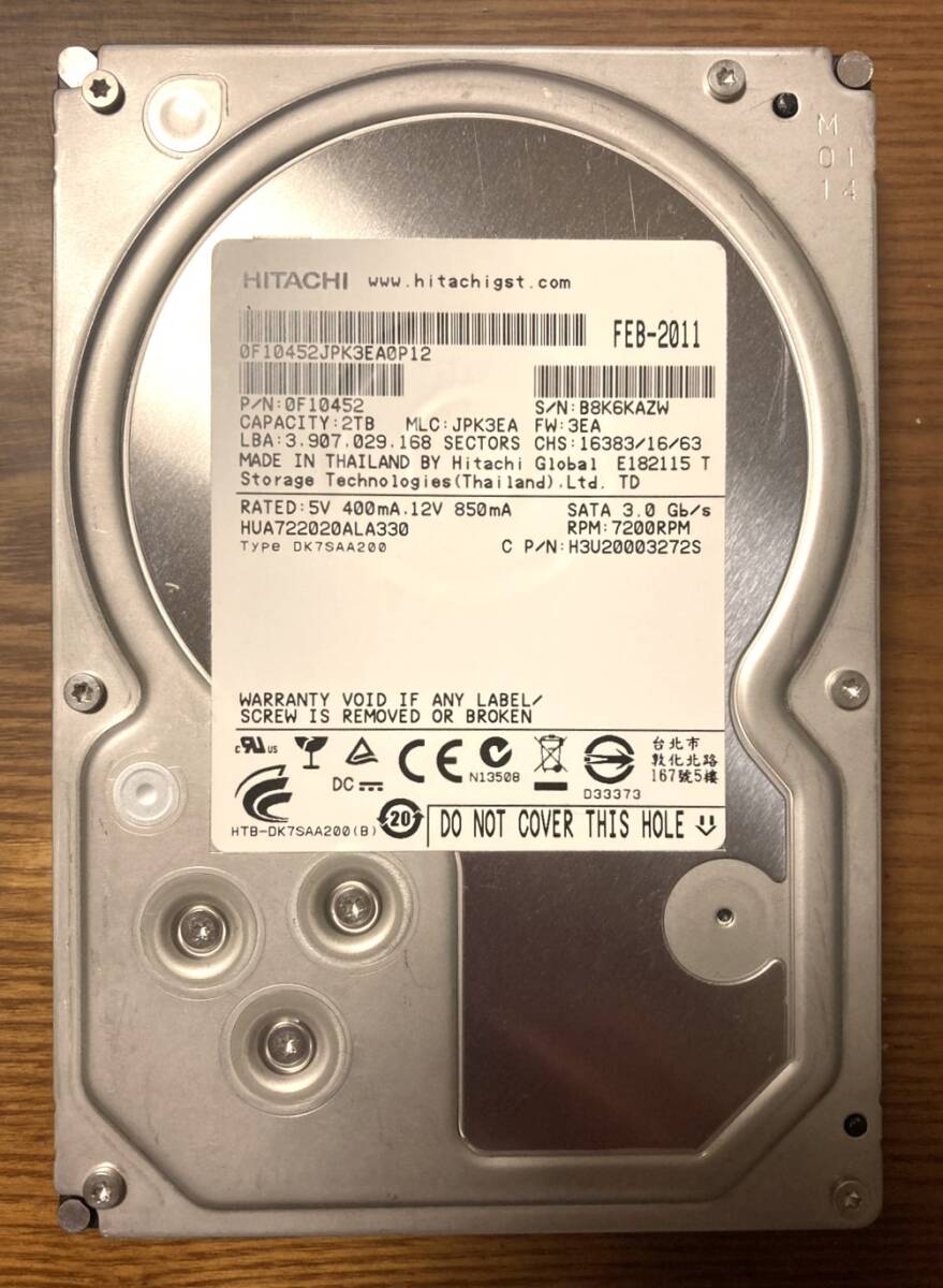 【状態◎】日立 Hitachi/HGST Ultrastar A7K2000シリーズ HUA722020ALA330 3.5インチ HDD 2TB(サーバー・エンタープライズ向きHDD)拍卖