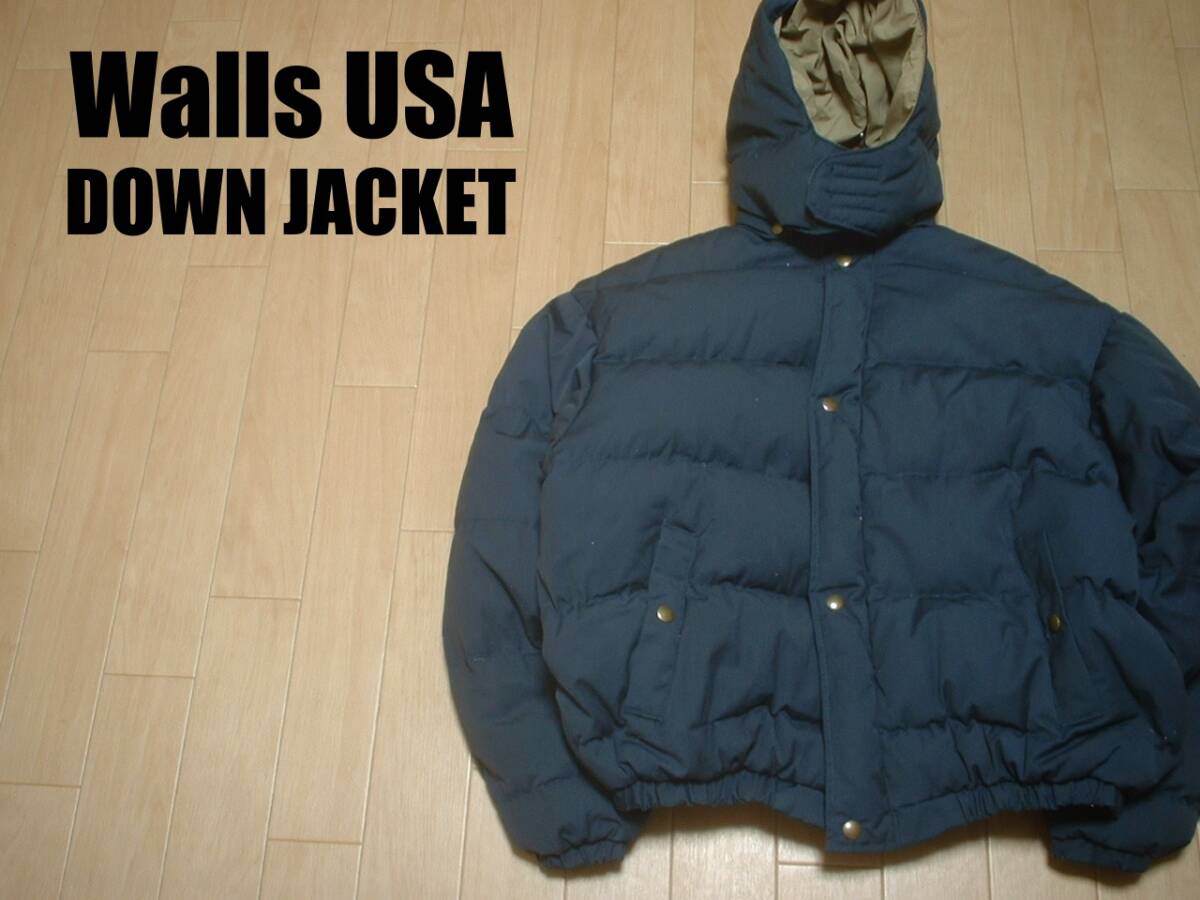 80sビンテージUSA製WallsアウトドアダウンジャケットL正規ウォールズMADE IN USA羽毛ブルゾンスカイライナーオールパーパスカラコラム拍卖