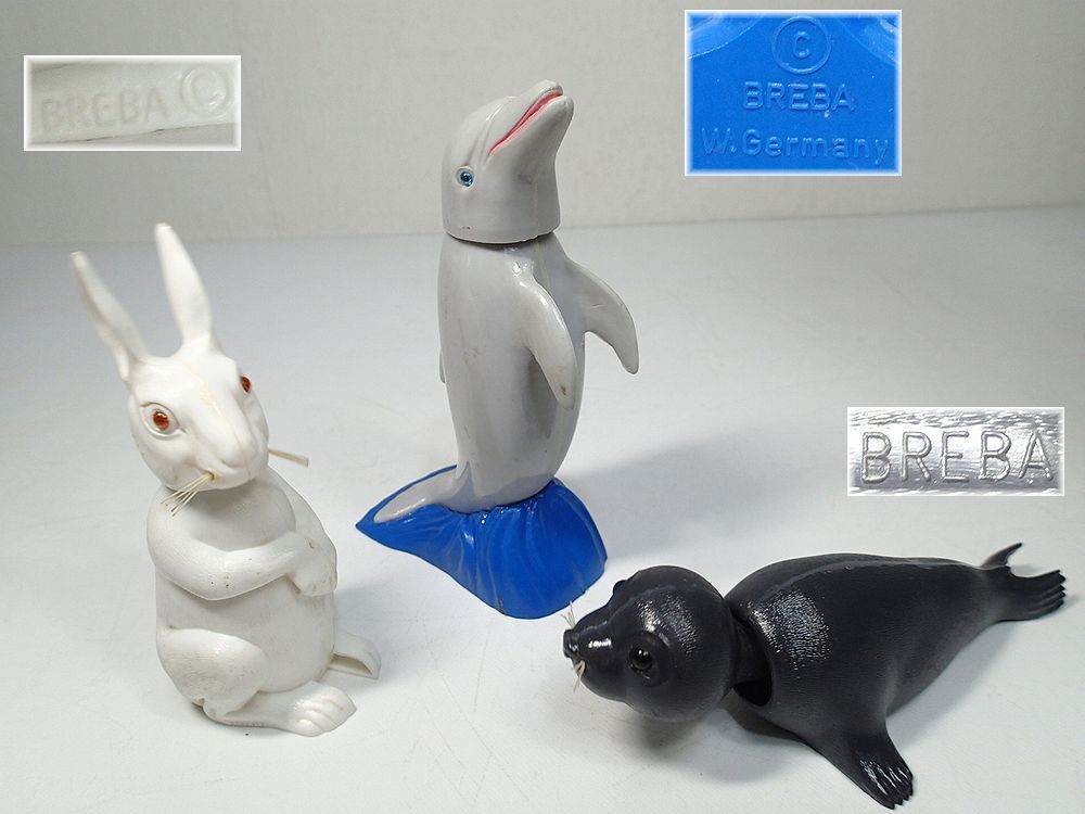 ドイツ BREBA社 BobbingAnimals 首振り動物人形 首振り人形 置物 イルカ ウサギ アザラシ 3点まとめて 当時物 レトロ拍卖