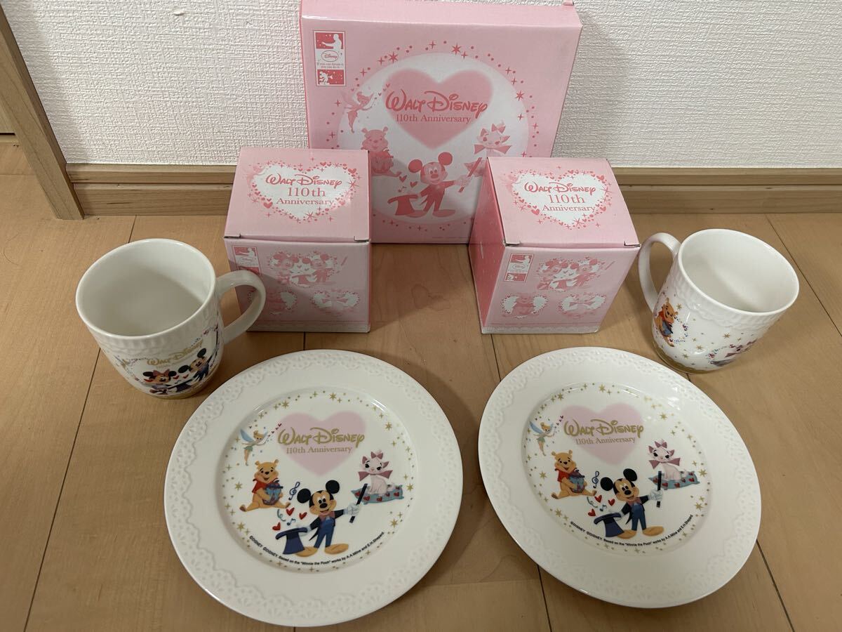 新品4点 プレート マグカップ コップ 陶器 ウォルト・ディズニー 生誕110周年記念 第一生命 ミッキー ミニー ティンカーベル 皿拍卖