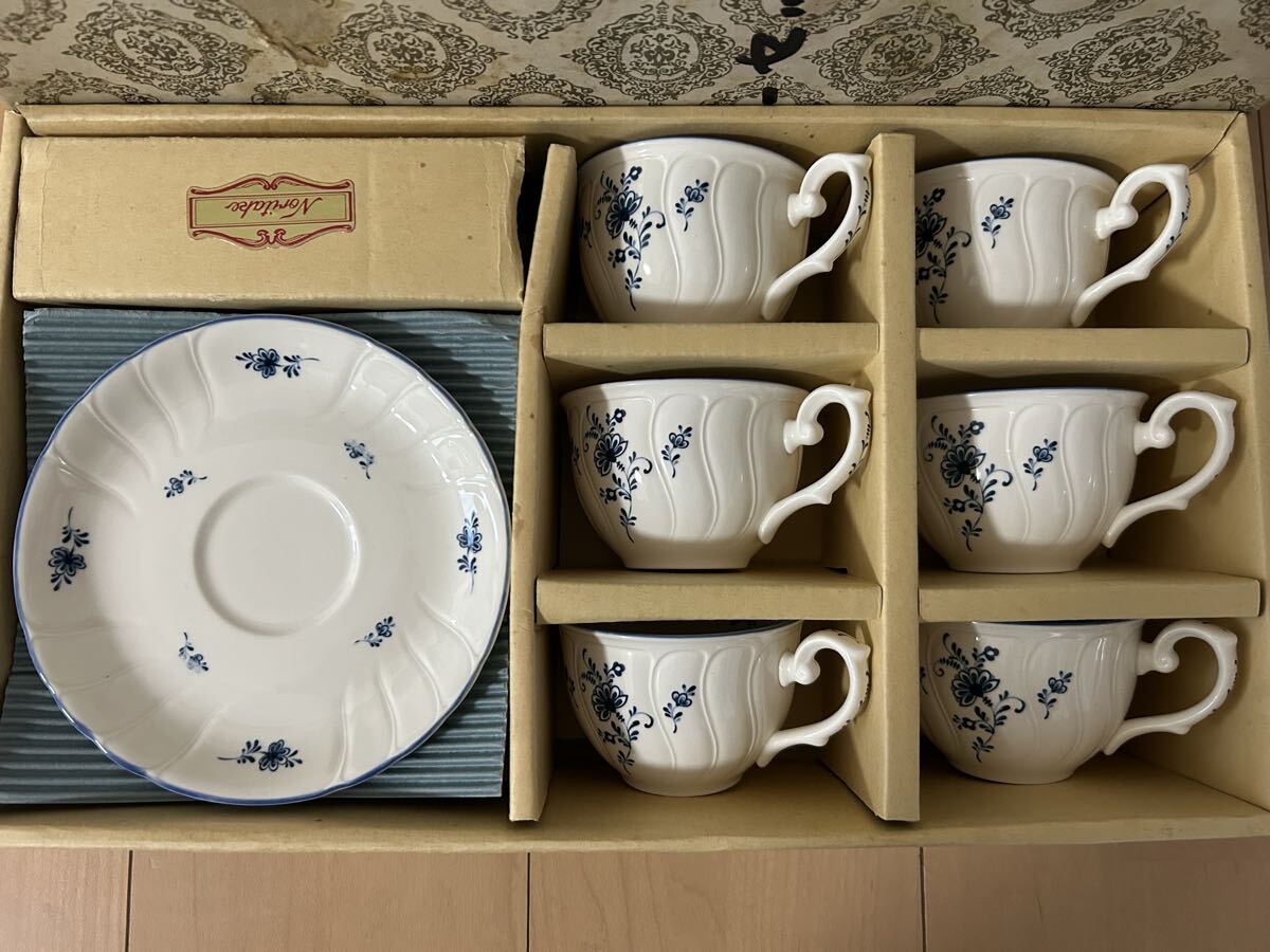 美品 ノリタケ Noritake CRAFTONE クラフトーン カップ&ソーサー 6客 コーヒー 陶器 青 花柄 昭和レトロ 拍卖