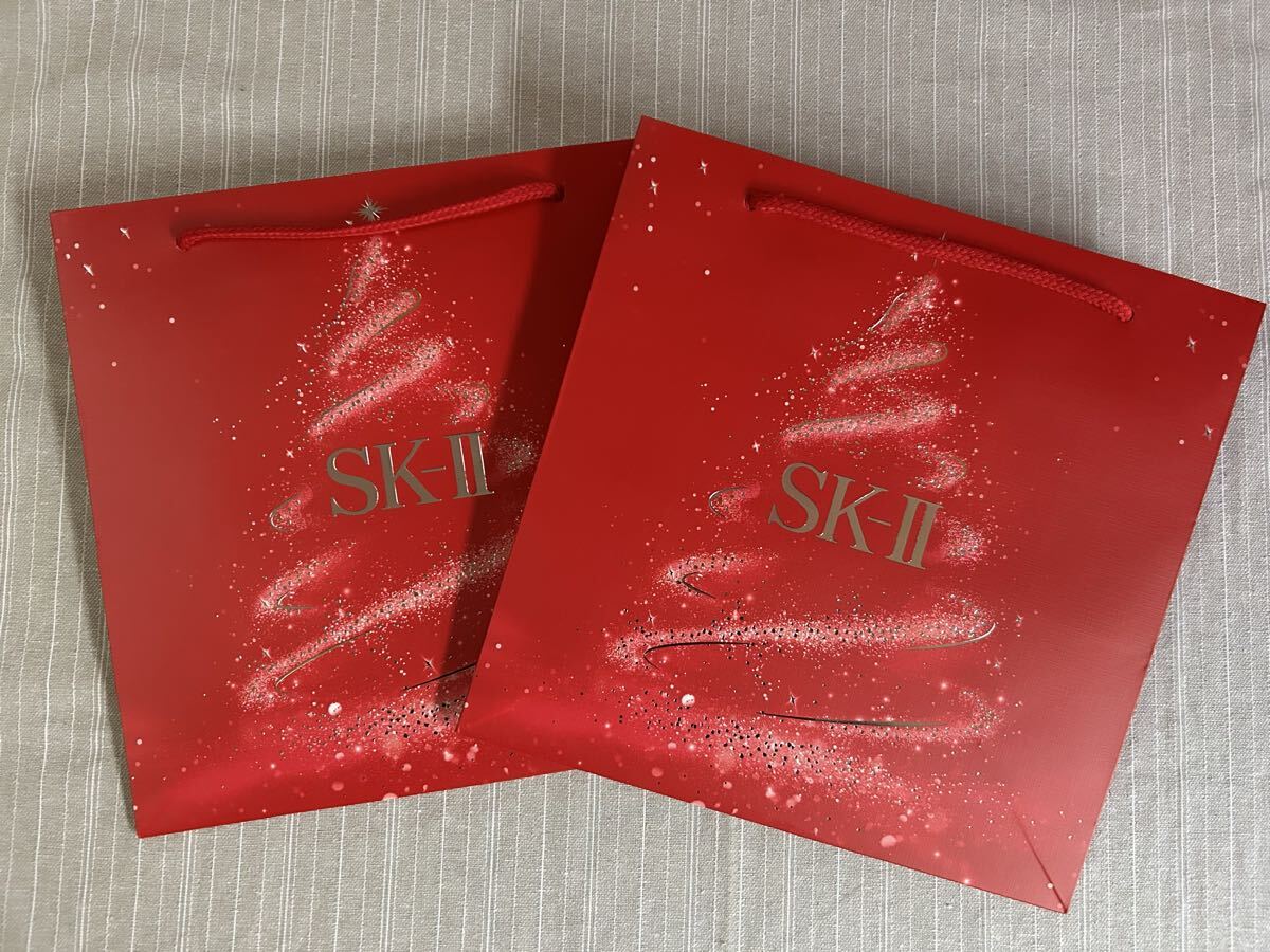 SK-II 今年のホリデーコレクションデザインショッパー 2枚 紙袋 エスケーツー SK2 赤 クリスマス拍卖