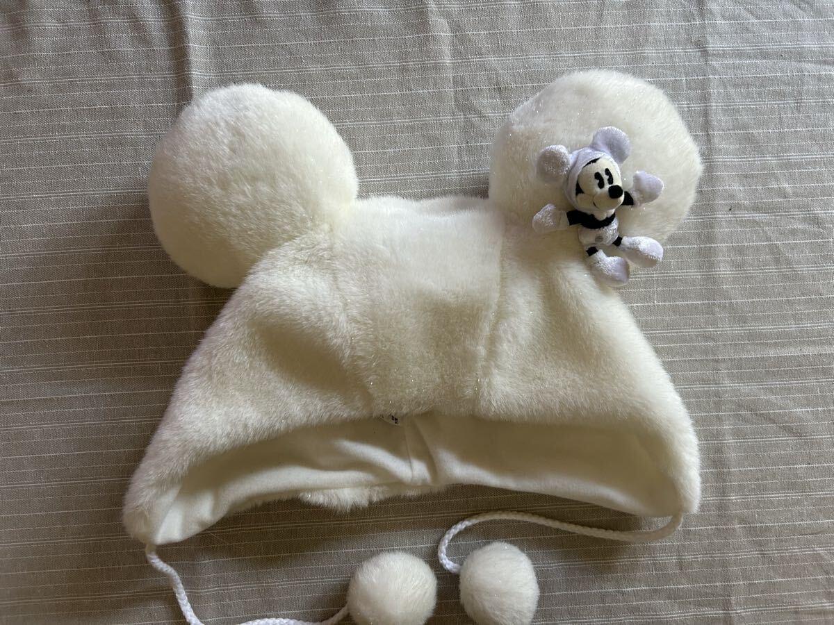 美品 ディズニー ミッキー 帽子 キャップ 白 Disney ディズニーランド ミッキーマウス ラメ TDL ファンキャップ クリスマス拍卖