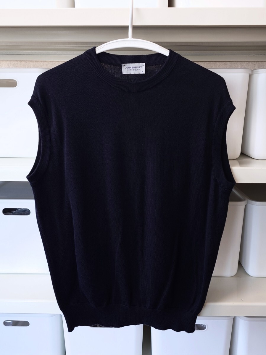 美品 M ジョンスメドレー JOHN SMEDLEY ベスト ブラック ニットベスト シーアイランドコットン ニット拍卖