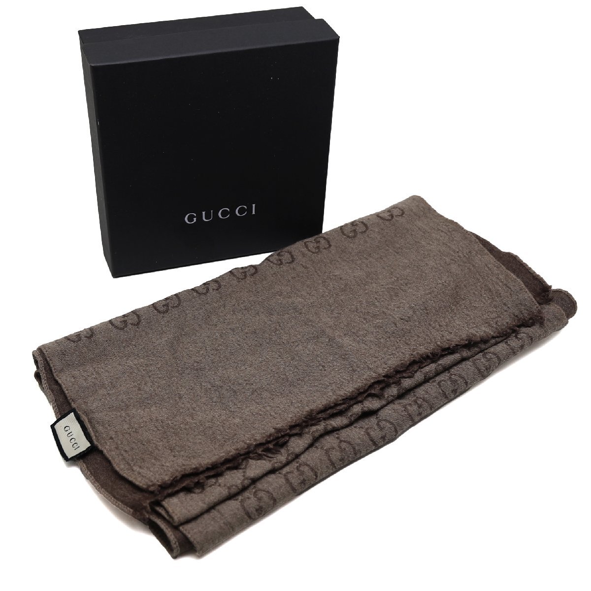 中古品 グッチ ストール ブラウン GG柄 ウール シルク 165904拍卖