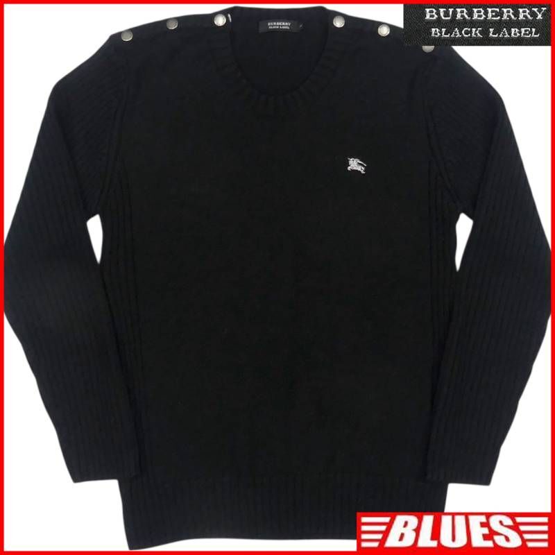 即決★BURBERRY BLACK LABEL★メンズ L 廃版 ニット セーター バーバリーブラックレーベル 3 黒 ウール 三陽商会正規 ナイト刺繍拍卖
