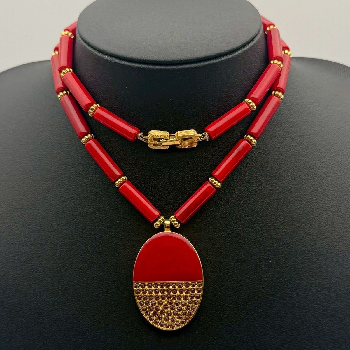 【希少・極美品】GIVENCHY ジバンシー ネックレス チョーカー ペンダント 大ぶり ゴールド ラインストーン ビーズ コスチュームジュエリー拍卖