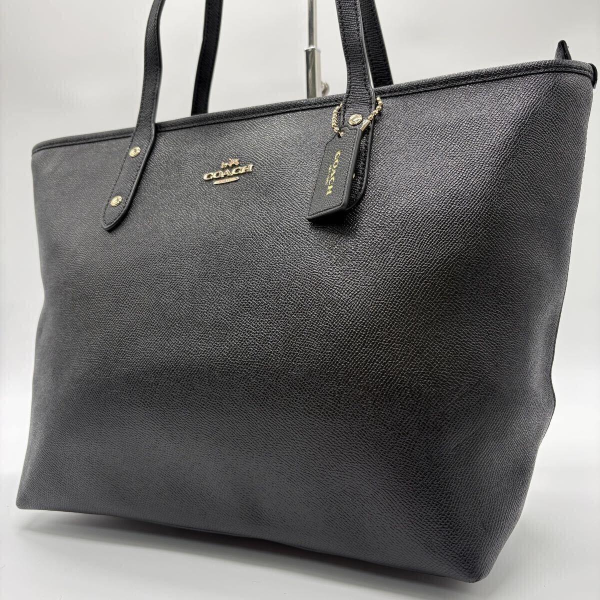 美品 A4可 肩掛け COACH コーチ トートバッグ ハンドバック シティ レザー 本革 シボ革 ビジネス メンズ 通勤 ロゴ金具 PC可 ブラック 黒拍卖