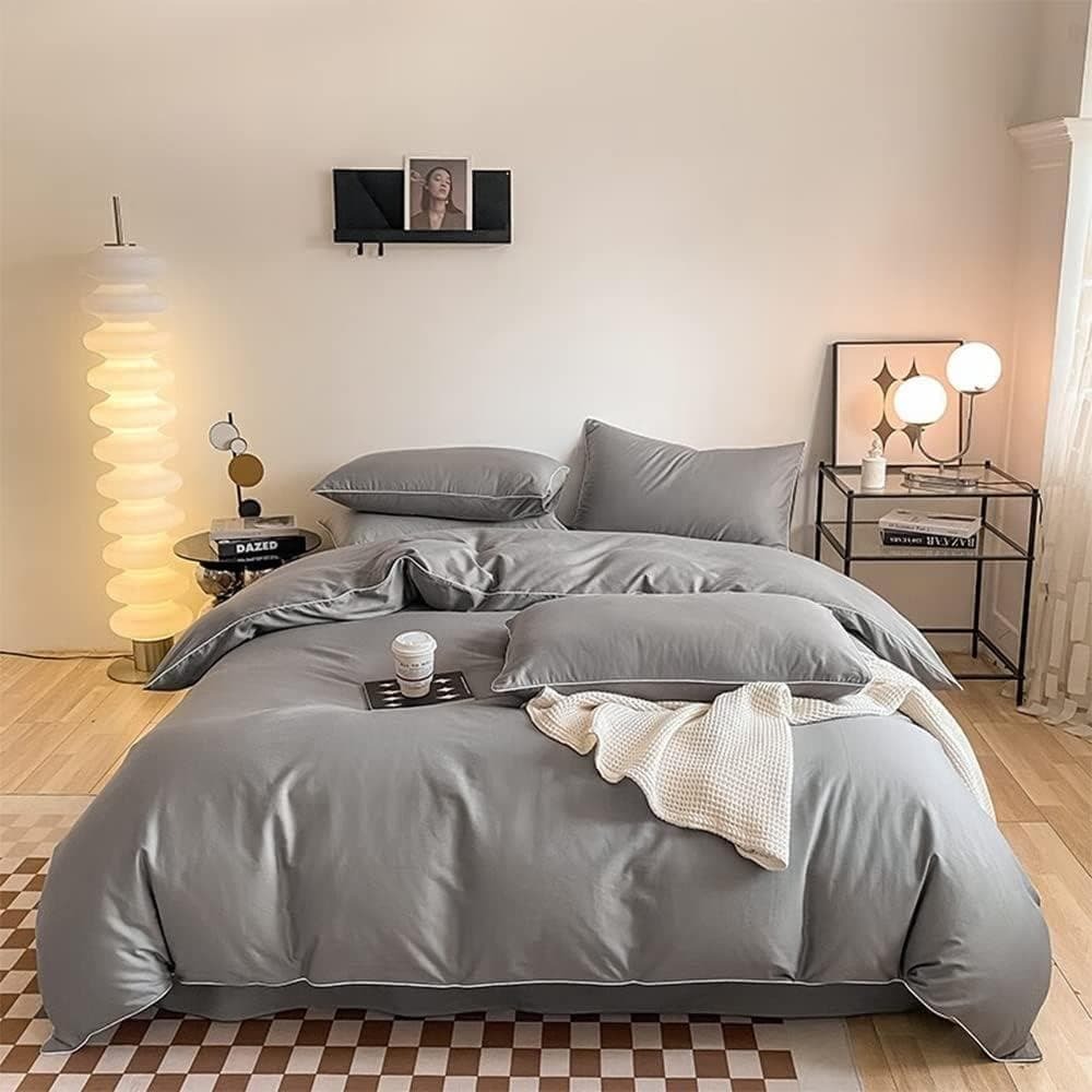 布団カバー 綿 100% シングル 3点セット 寝具カバーセットシングル グレ拍卖