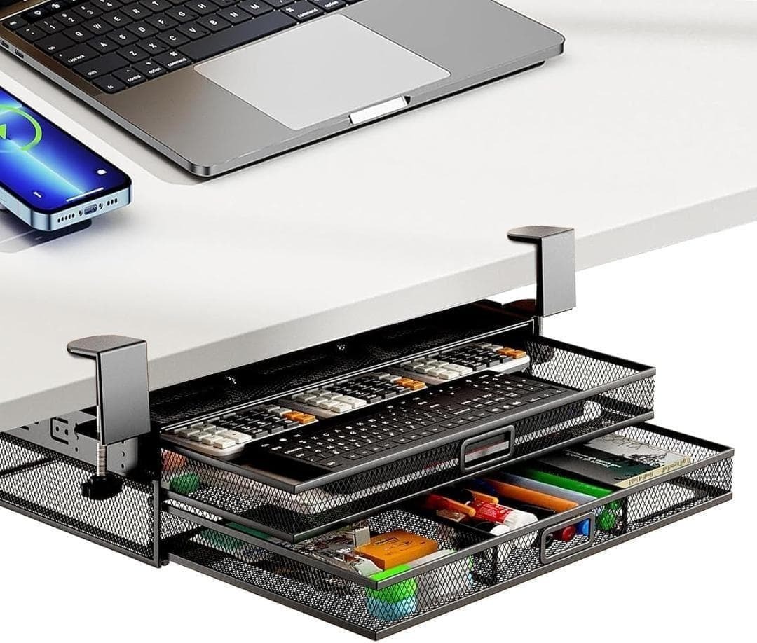 卓下収納ラック デスク下引き出し 後付け引き出し スライド式 引き出し 穴あけ不拍卖