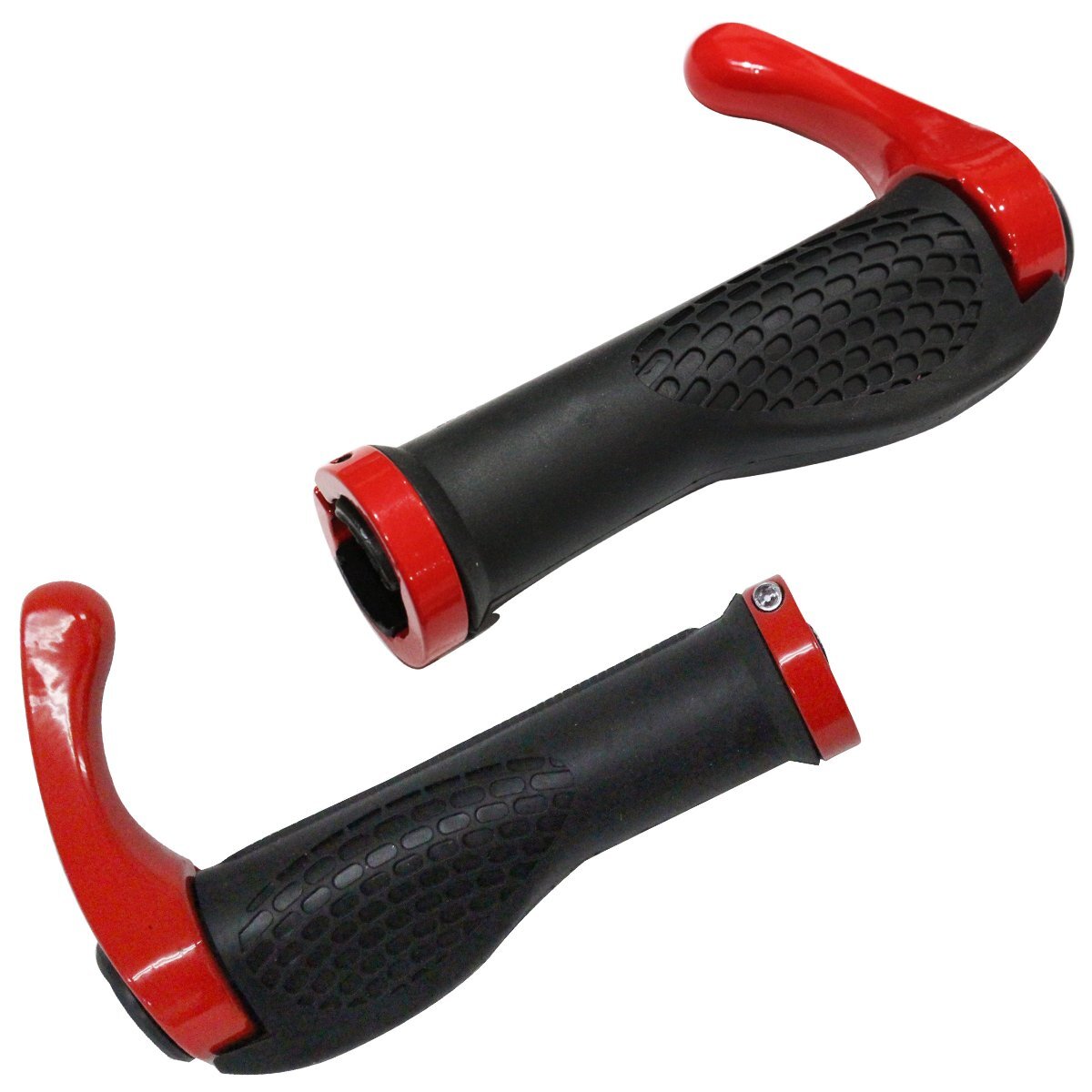 【新品即納】自転車 牛角 ハンドル グリップ 角度調整可 レッド 赤 バー エンド クロス バイク マウンテン ロード エルゴ 羊角 長距離拍卖