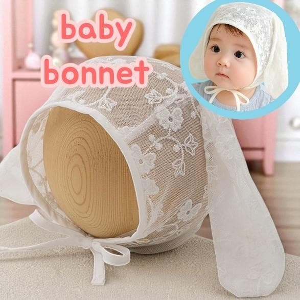 ホワイト ベビーレース 帽子 バブーシュカ ベビーボンネット 新生児拍卖