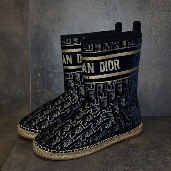 DIOR GRANVILLE◇ディオール VELVET OBLIQUE ブーツ◇37.5サイズ KCI654VOFS56B DEEP BLUE◇3回のみ使用 美品拍卖