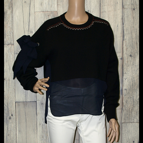 Chloe◇クロエ・国内正規品カシミヤシルクセーター◇XSサイズ 一度のみ使用 美品 ブラック×ネイビー系 高級クリーニング済み拍卖