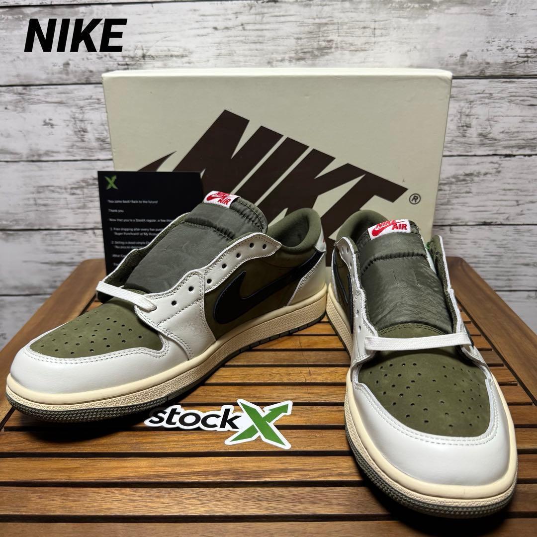 43【美品】トラヴィス × ナイキ エアジョーダン1 リバースオリーブ 30cm拍卖