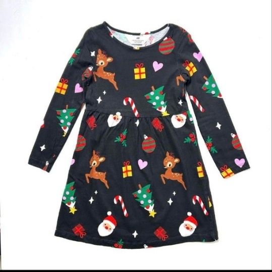 新品 H&M 140cm クリスマス 長袖 ワンピース 女の子 キッズ 小学生 コスプレ サンタクロース サンタ トナカイ 黒 プレゼント ギフト拍卖