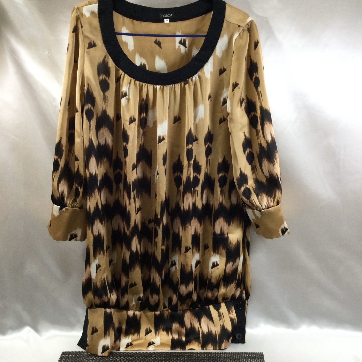 【保管品/TO】ボッシュ BOSCH ワンピース 七分袖 38 総柄 マルチカラー ルーズトップ ラウンドネック RS1006/00020拍卖