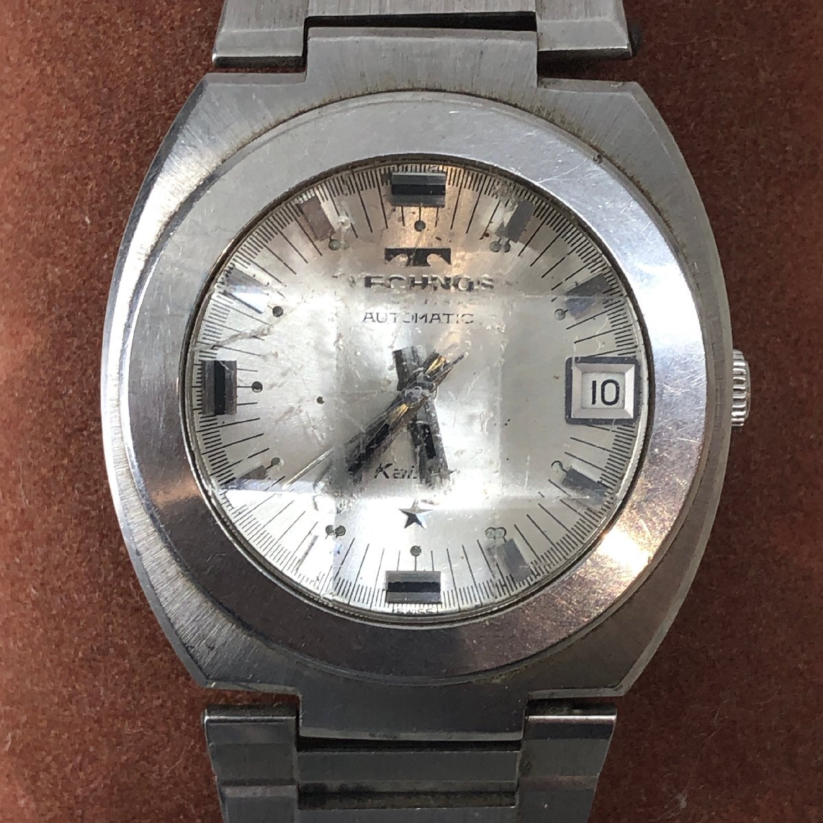 【ジャンク/現状品/TO】TECHNOS テクノス カイザー 自動巻き 腕時計 N3D2015 アナログ デイト カットガラス メンズ ウォッチ MZ1114拍卖