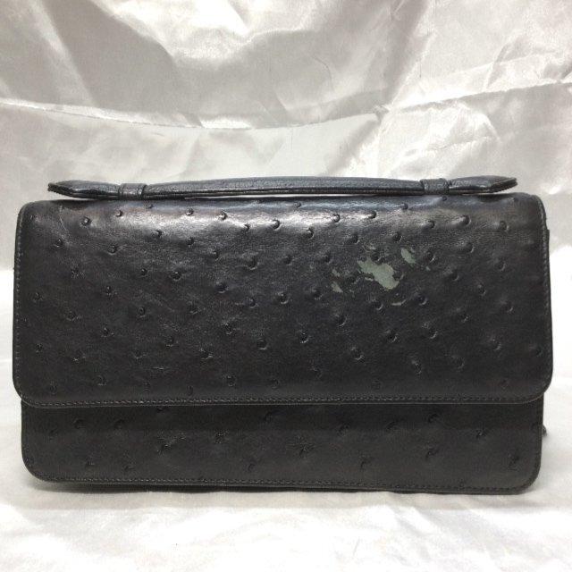 【中古/現状品/TO】ORIGINAL OSTRICH LEATHER オーストリッチ セカンドバッグ ブラック クラッチバッグ 手持ち メンズ バッグ MZ0607拍卖