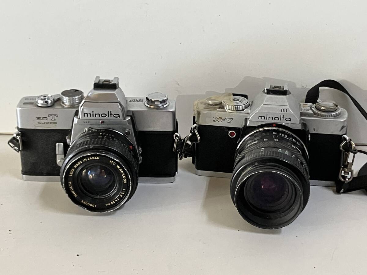 ⑲239◆minolta ミノルタ◆一眼レフカメラ ボディ SRT SUPER+X-7 シルバー レンズ MC W.ROKKOR 1:2.8 f=28mm 2点セット フィルムカメラ拍卖