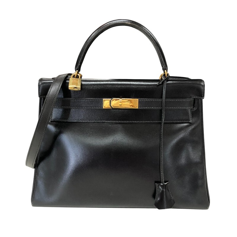 エルメス HERMES ケリー32 内縫い 〇S刻印 ブラック ゴールド金具 ボックスカーフ ショルダーバッグ レディース 中古拍卖